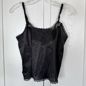 Vintage Body Lites Black Lace Nylon Camisole Slip Tank Top Size 34 Made in USA